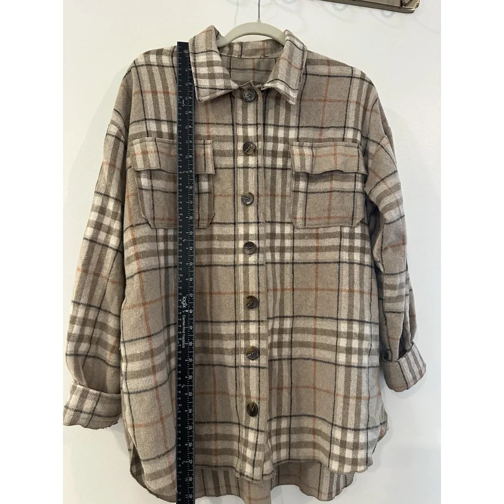 Brown Tan Plaid Flannel Button Down Women's Size Medium